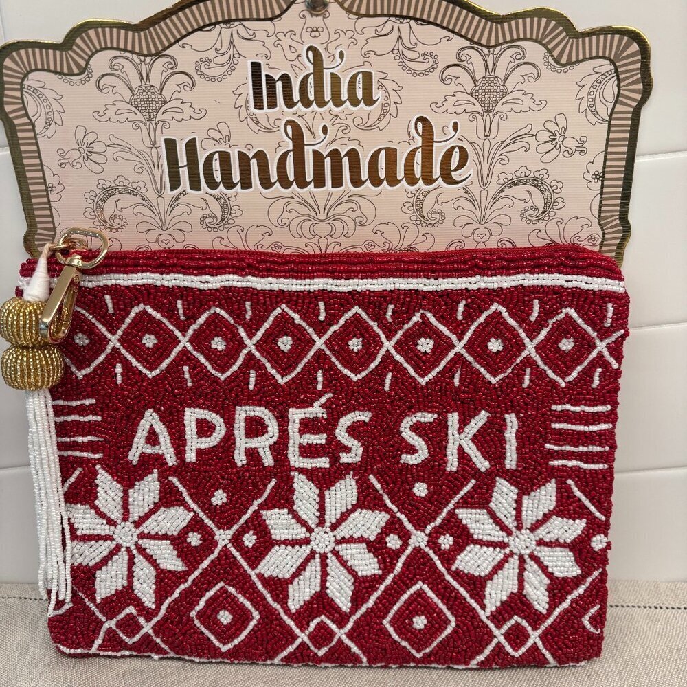 Made in India "Apres Ski" Wristlet - Red and White - Large - Beaded
